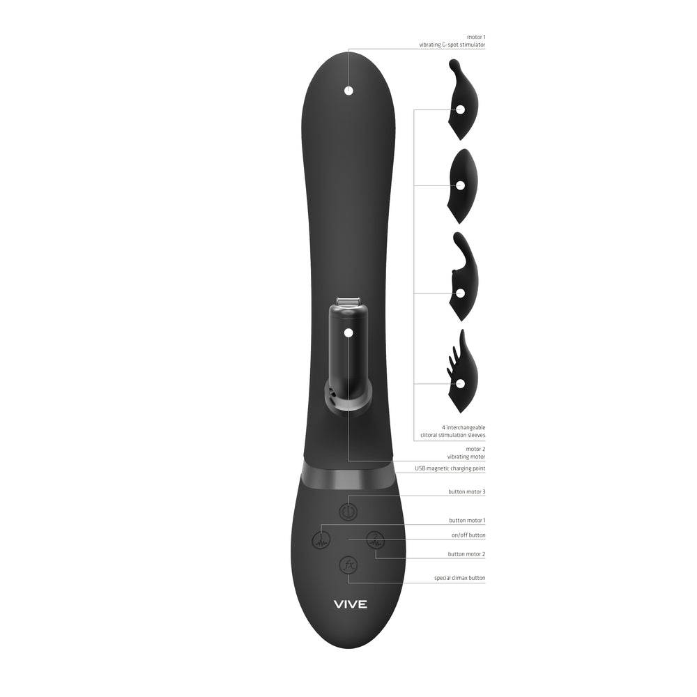 Vive Chou Double Action Interchangeable Rabbit Vibrator Black